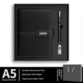 A5 notebook with imitation leather cover in various colours, open to show wood-free paper pages