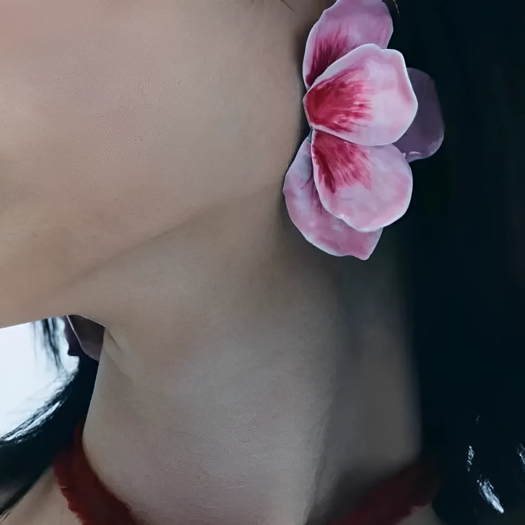 Pastoral style alloy floral earrings with electroplated finish and oil-spot glaze effects on 1.5cm designs
