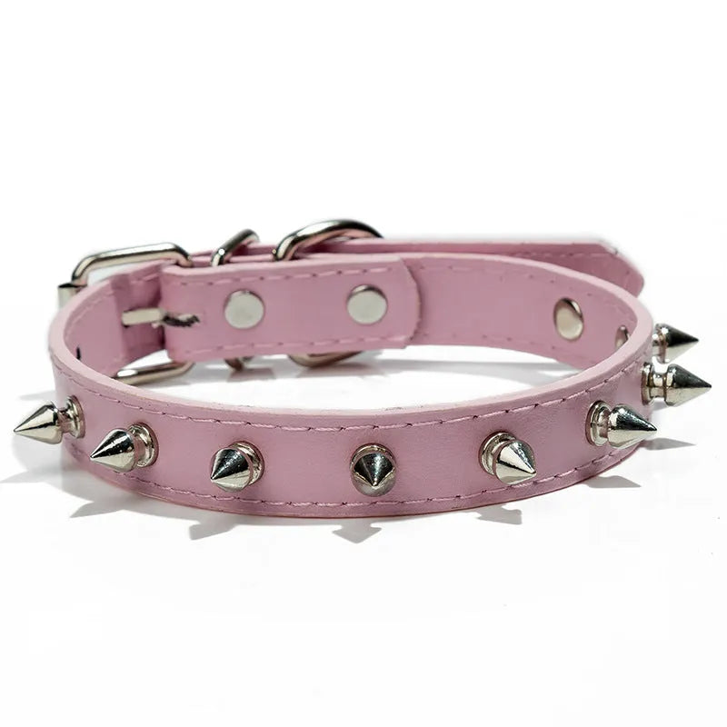 Thickened PU leather dog collar with metal studs and an alloy buckle in a choice of six colours.