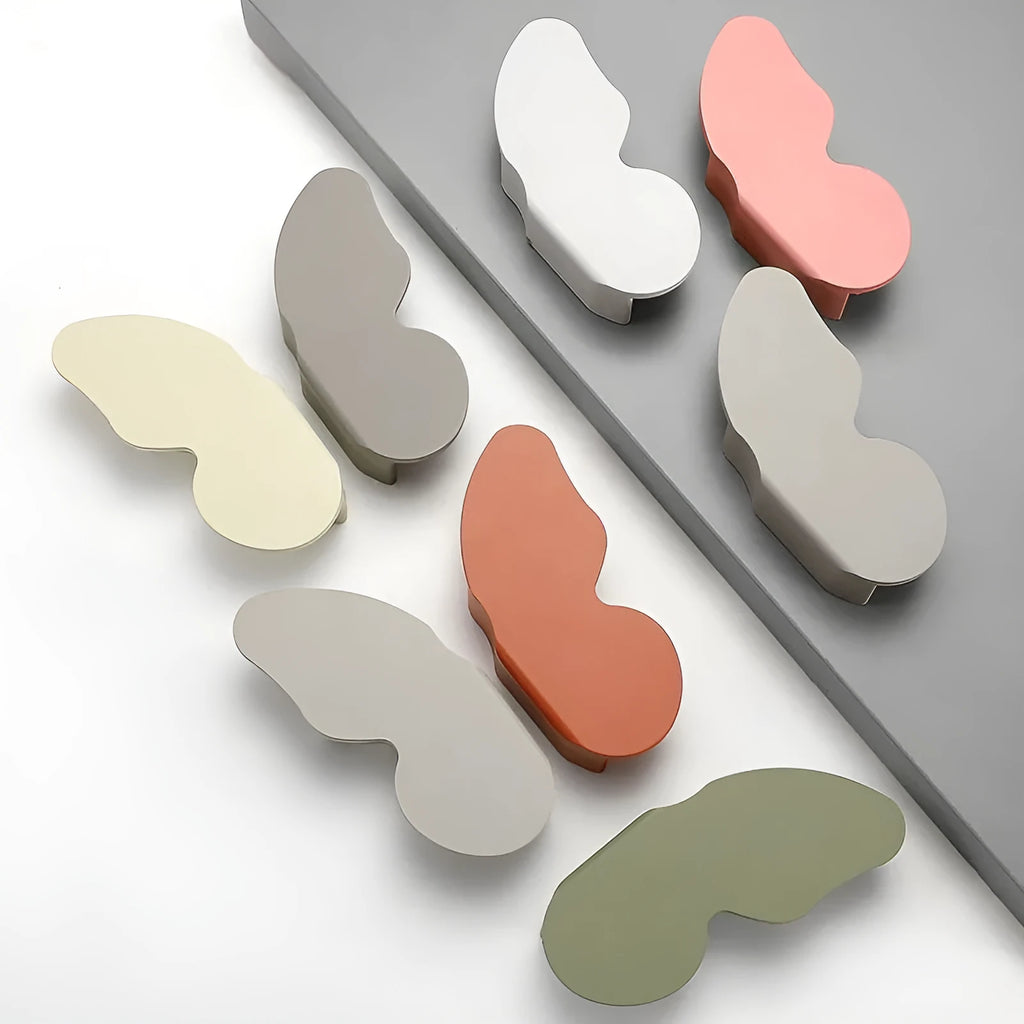Butterfly-shaped cabinet door handle for children's rooms in multiple colour options