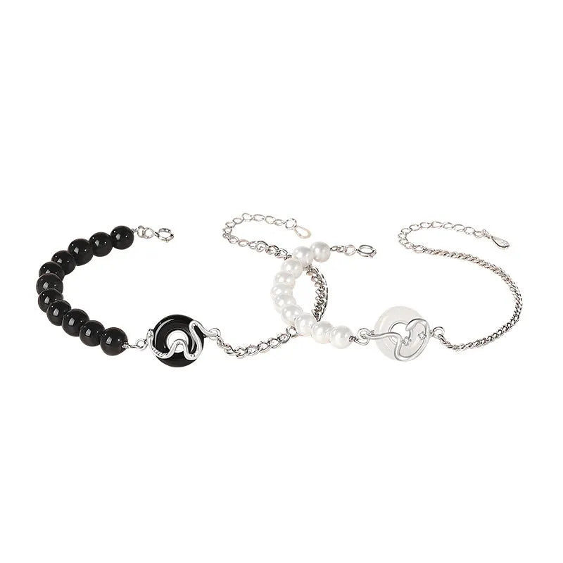 925 sterling silver couple's bracelet with safe buckle and snake zodiac motif in New Chinese style