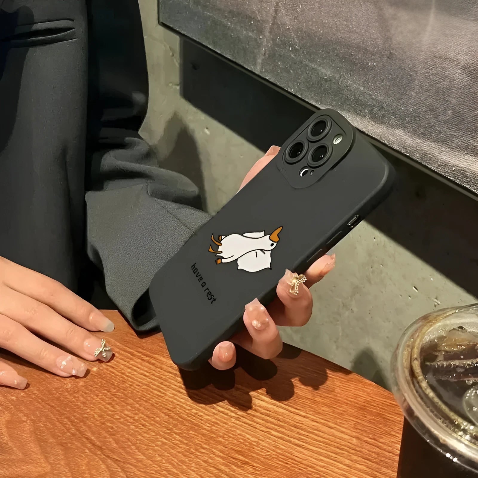Cartoon duck design silicone phone case for Apple iPhone in black, white or blue colour options