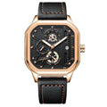 Men's sports quartz watch with 8mm thickness, belt-style strap in black shell and gold nail colour option