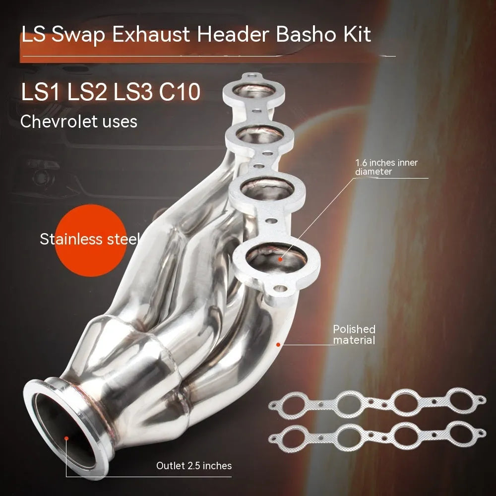 Polished silver 304 stainless steel exhaust manifold for Chevrolet LS engines