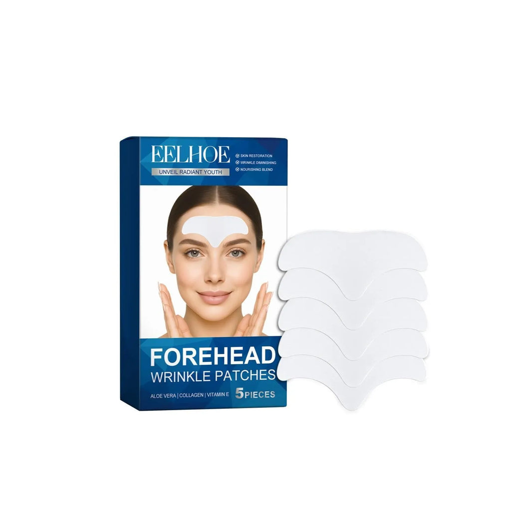 Pack of 5 forehead skincare patches for moisturising and nourishing with hyaluronic acid and collagen