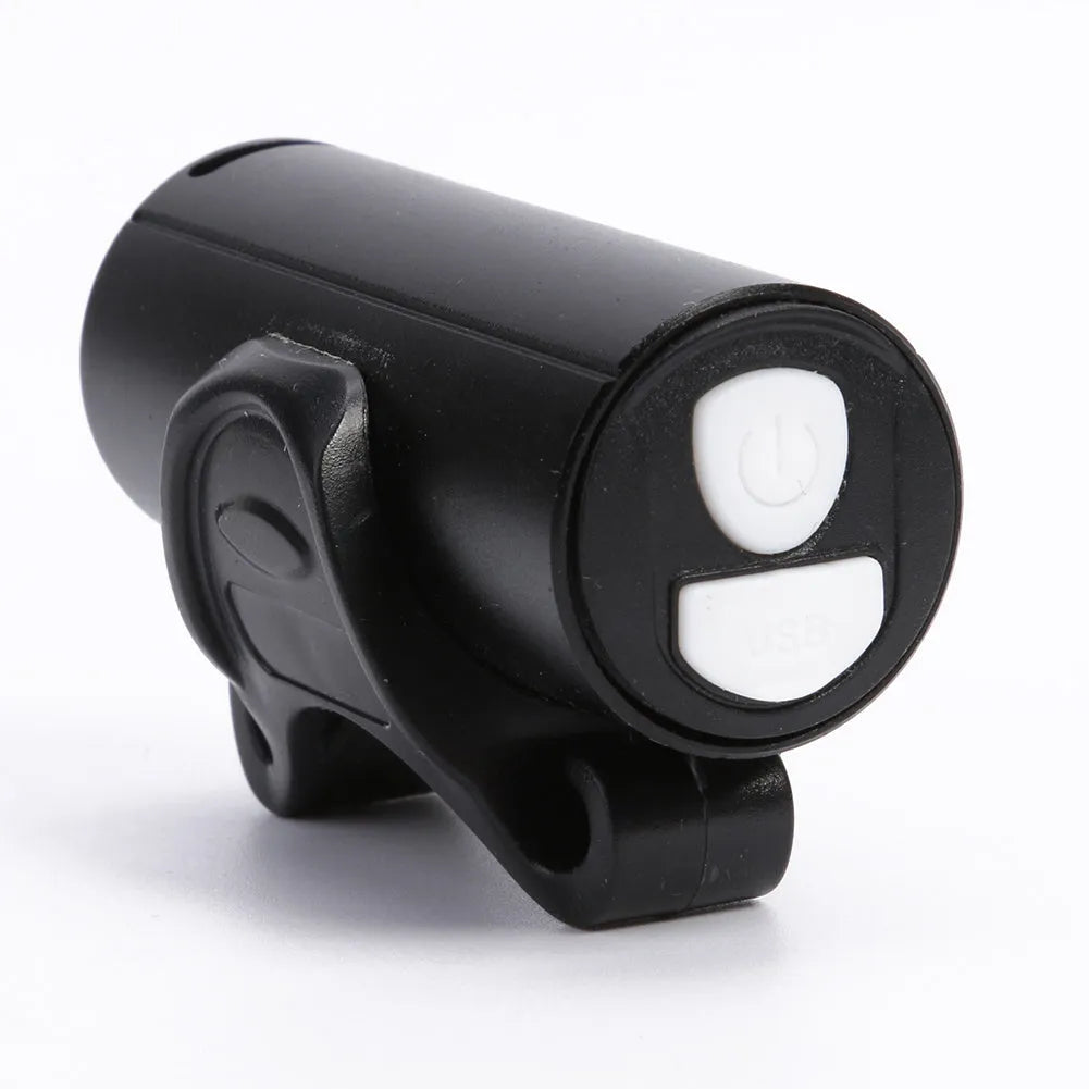 Black USB rechargeable bicycle front light with 350 lumens brightness for mountain and road cycling