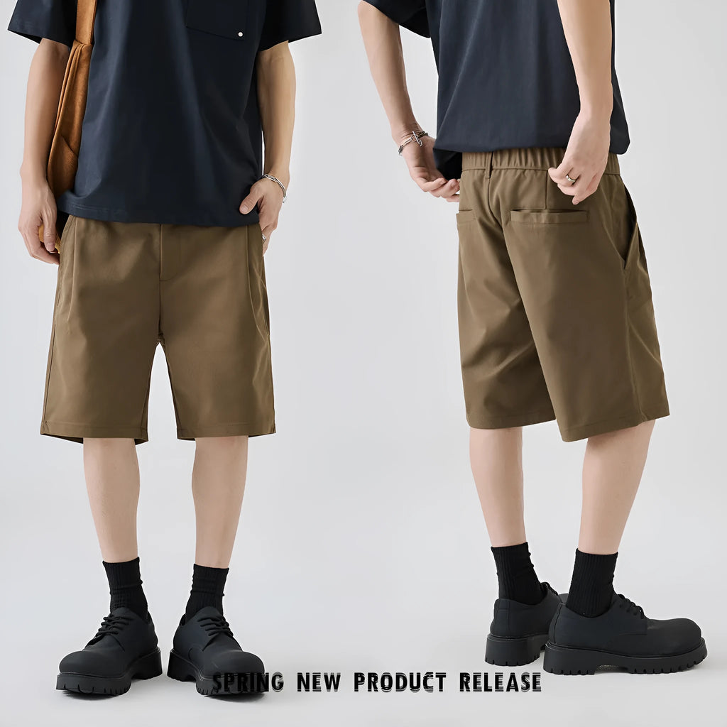 Men's straight-leg summer trousers in khaki colour with micro-elastic polyester fabric for business casual occasions