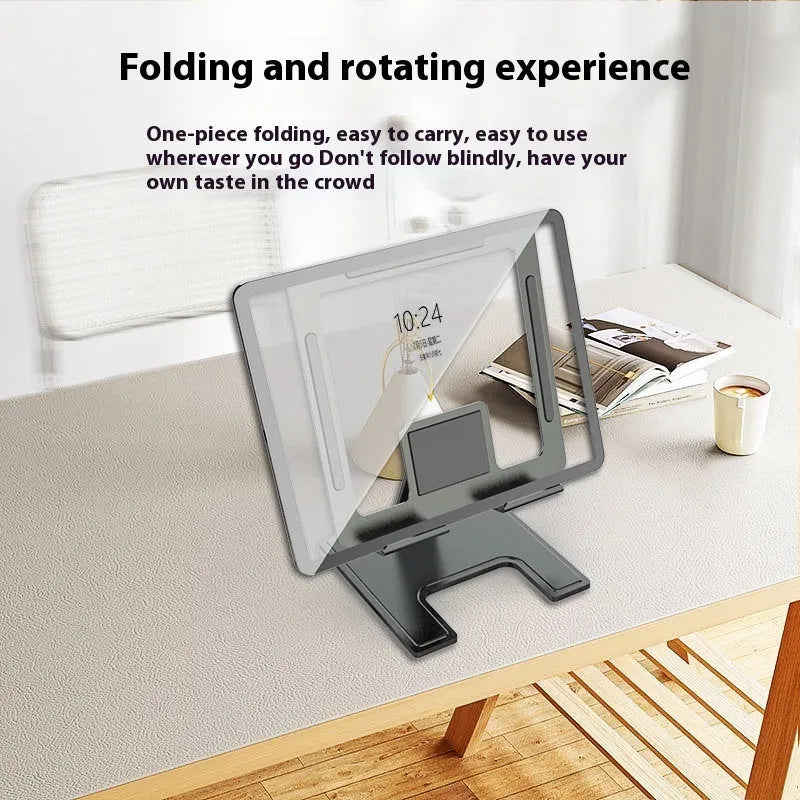 Foldable rotating alloy laptop stand bracket for notebooks, flat desktop multi-angle riser in black or silver