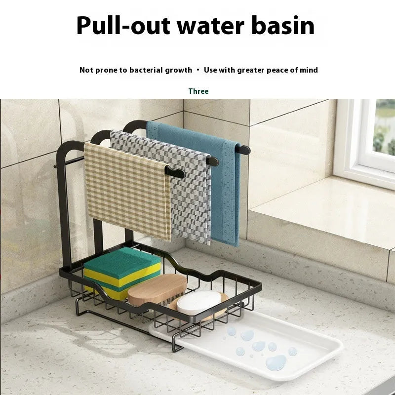 Foldable plastic kitchen rack in new Chinese style for wall or counter rag storage with drainage channels