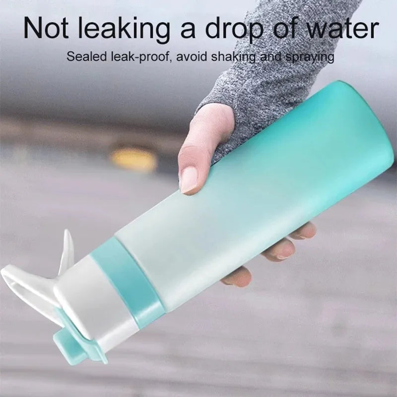 Large plastic spray water bottle with handle strap and leakproof lid in multiple colour options