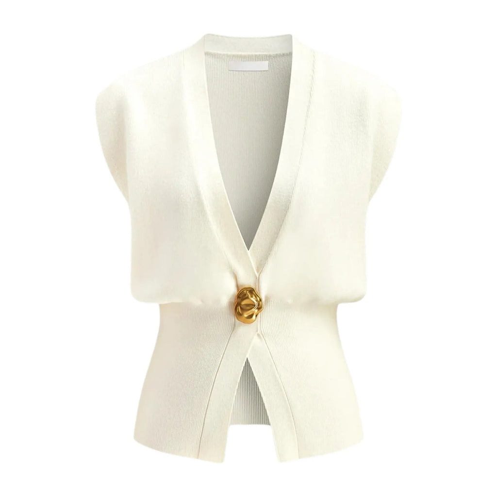 Women's loose V-neck button cardigan in knitted polyester fabric