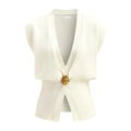 Women's loose V-neck button cardigan in knitted polyester fabric