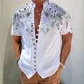 Geometric 3D printed floral design on a short sleeve youth casual shirt cardigan
