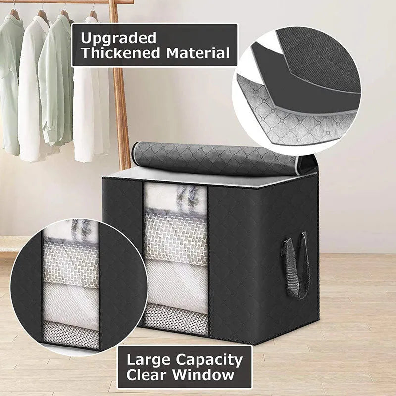 Non-woven storage bag for quilts and clothing with handbag design in beige colour showing seal function
