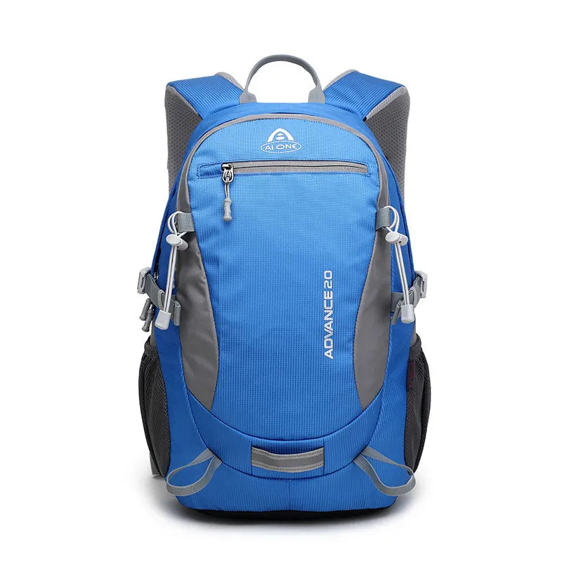 20 litre backpack in black, blue, green, orange, red, rose red, or turquoise colour with front pocket