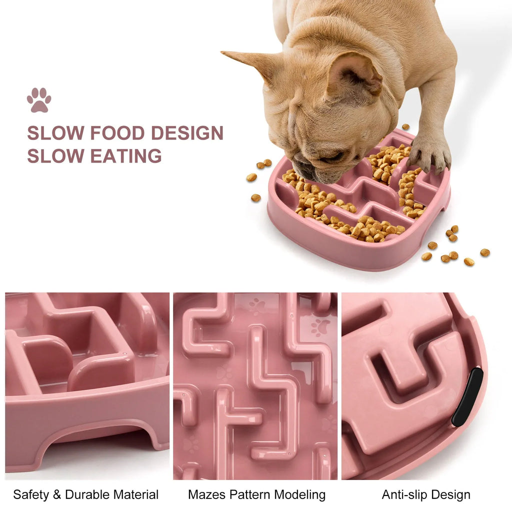 Macaron blue slow feeding bowl with maze design for cats and dogs