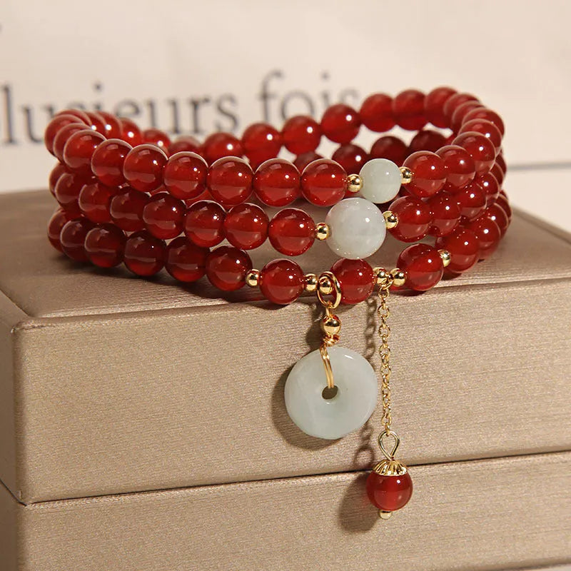 Red agate crystal multi-layer bracelet with retro ethnic design for women