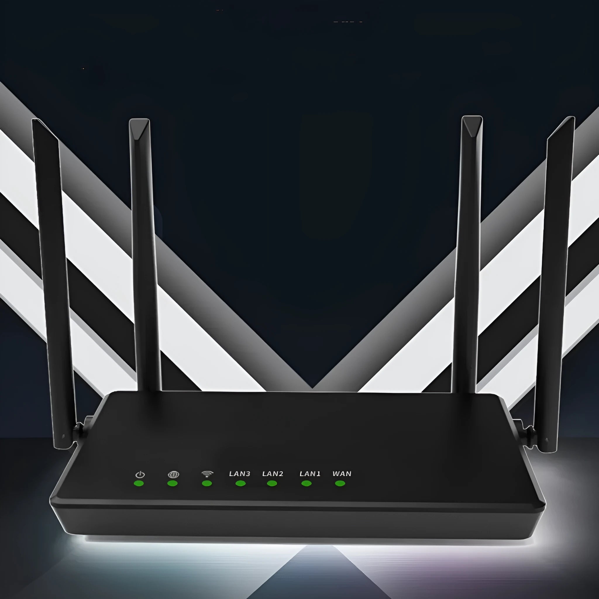 Portable 300 metre wireless router in black or white with 5 Ethernet ports