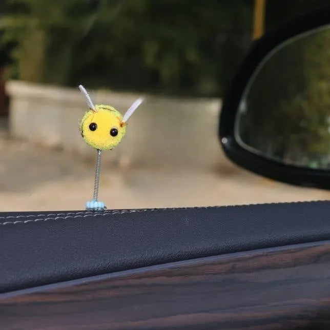 Swing Spring Bee car decoration: 3x3cm fur ball cartoon bee with adhesive backing