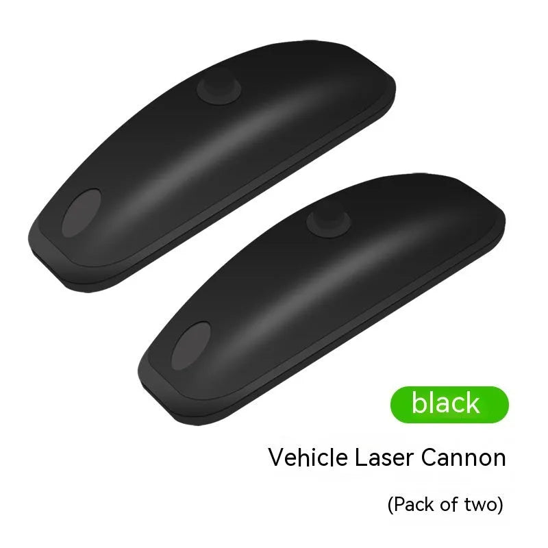 Vehicle-mounted remote control laser safety lamp in black or white colour with USB charging cable and wireless remote