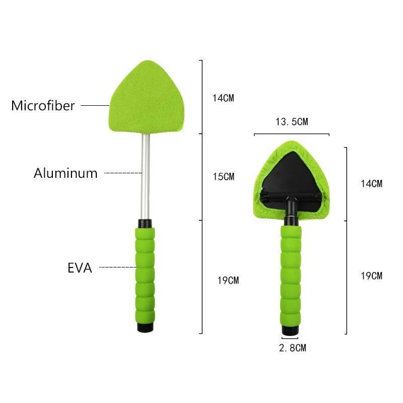 Plastic car windshield cleaning brush in red, green and sapphire blue colours