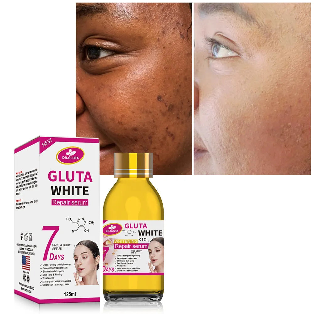 Glutathione whitening serum 125ml bottle for 7 day whitening repair, moisturising and anti-aging facial use