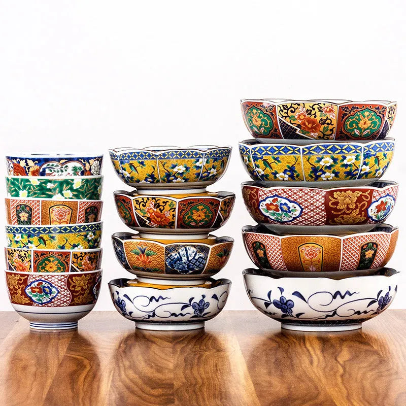 Retro ceramic bowl with underglaze peony pattern, 4-inch diameter, porcelain material