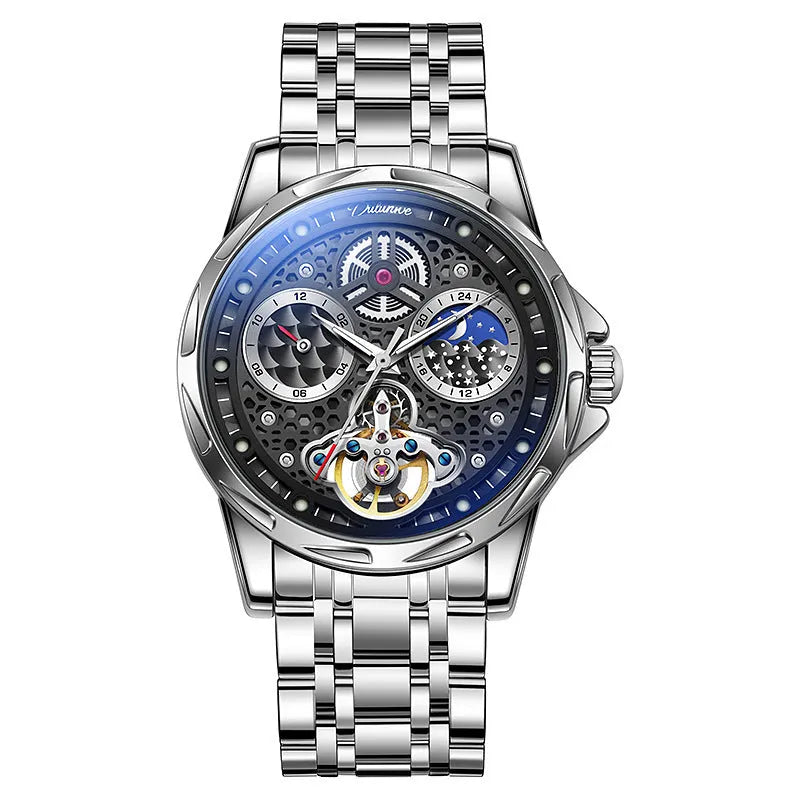 Men's business watch with luminous dial and waterproof construction showing 13mm thickness profile