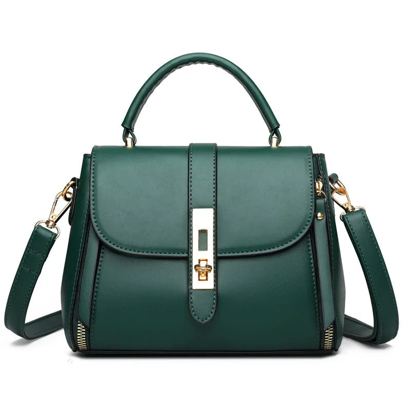 Women's soft PU leather shoulder bag in square vertical design with adjustable strap, showing interior polyester lining