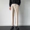 Men's straight-leg suit trousers in apricot or black colour, sizes M to 2XL, made from 100% polyester