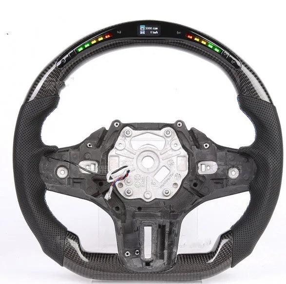 Black carbon fibre BMW steering wheel with LED lighting and heating function for X3 X5 models