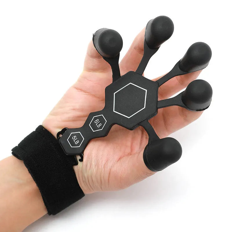 Silicone 5-finger hand rehabilitation trainer for adults in black or grey colour