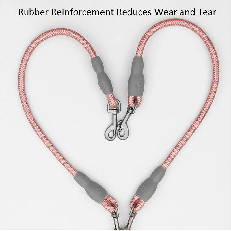 Double-headed dog leash for two small medium dogs with foam handle and metal buckles in multiple colour options
