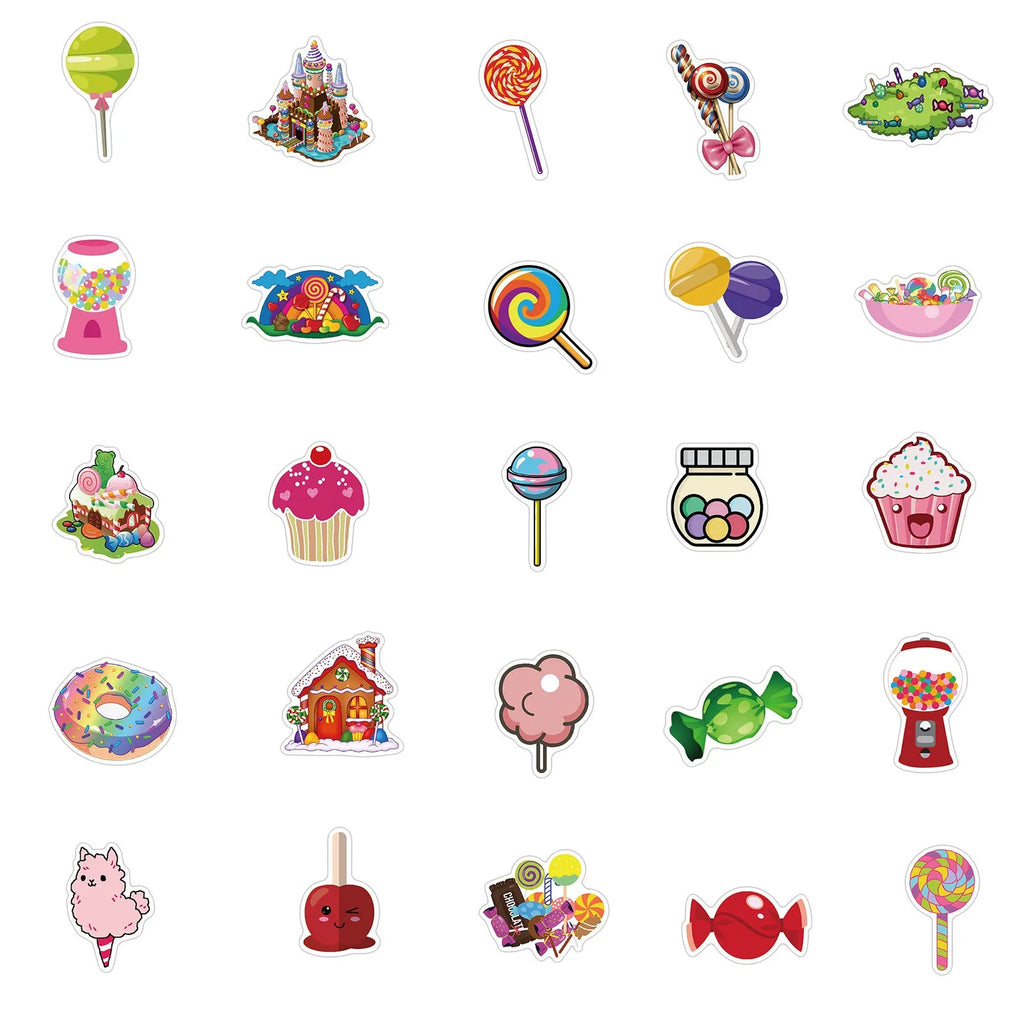 50 colourful graffiti stickers in candy series with cartoon and cute patterns, each 4-6cm