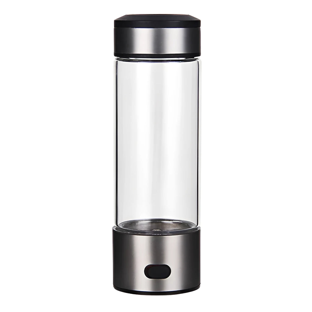 Silver 420ml hydrogen water generator cup, 22x7cm, high borosilicate glass and PC, USB powered