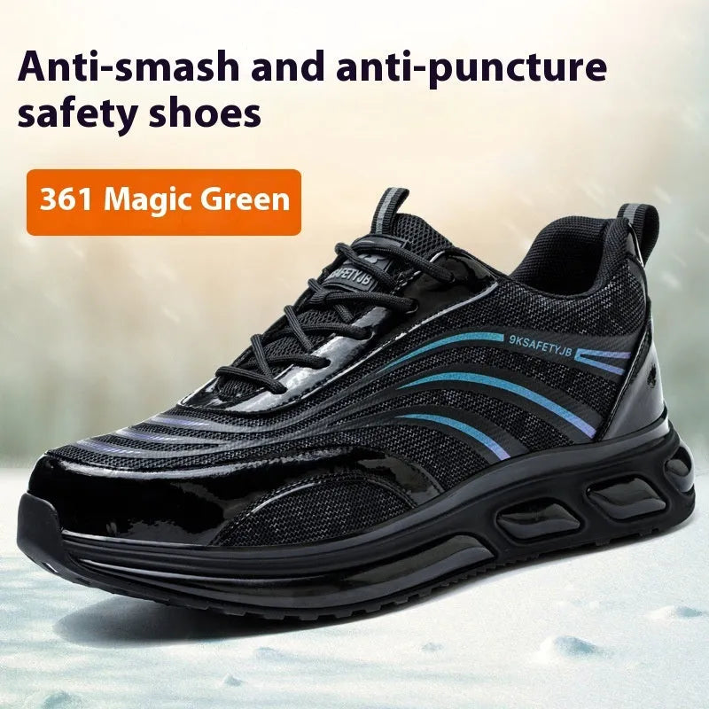 Orange and grey labour protection safety shoes with leather upper and rubber sole for workplace hazards