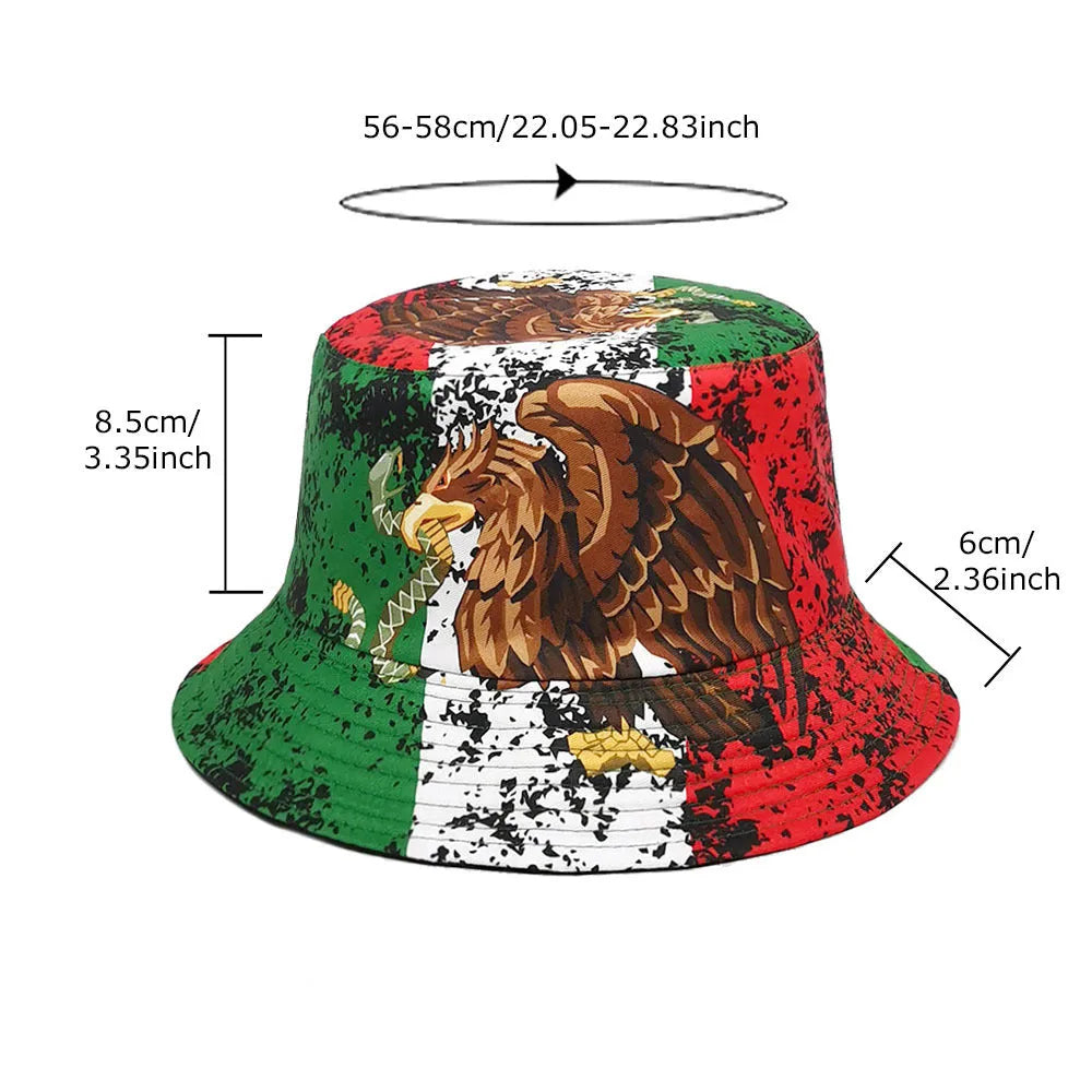 Eagle pattern retro bucket hat with dome crown in size M for sun protection