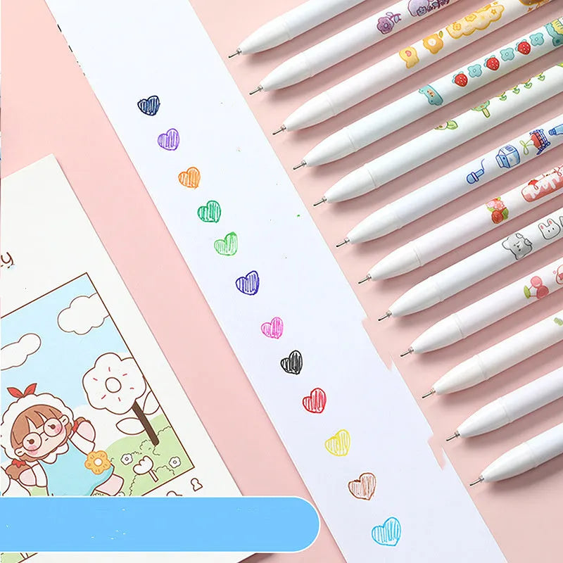 12-colour gel pen set with 0.5mm fine tips and plastic construction for office stationery