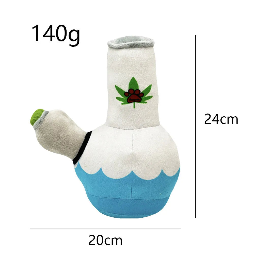 24cm plush dog toy shaped like a kettle with colourful printed picture style pattern
