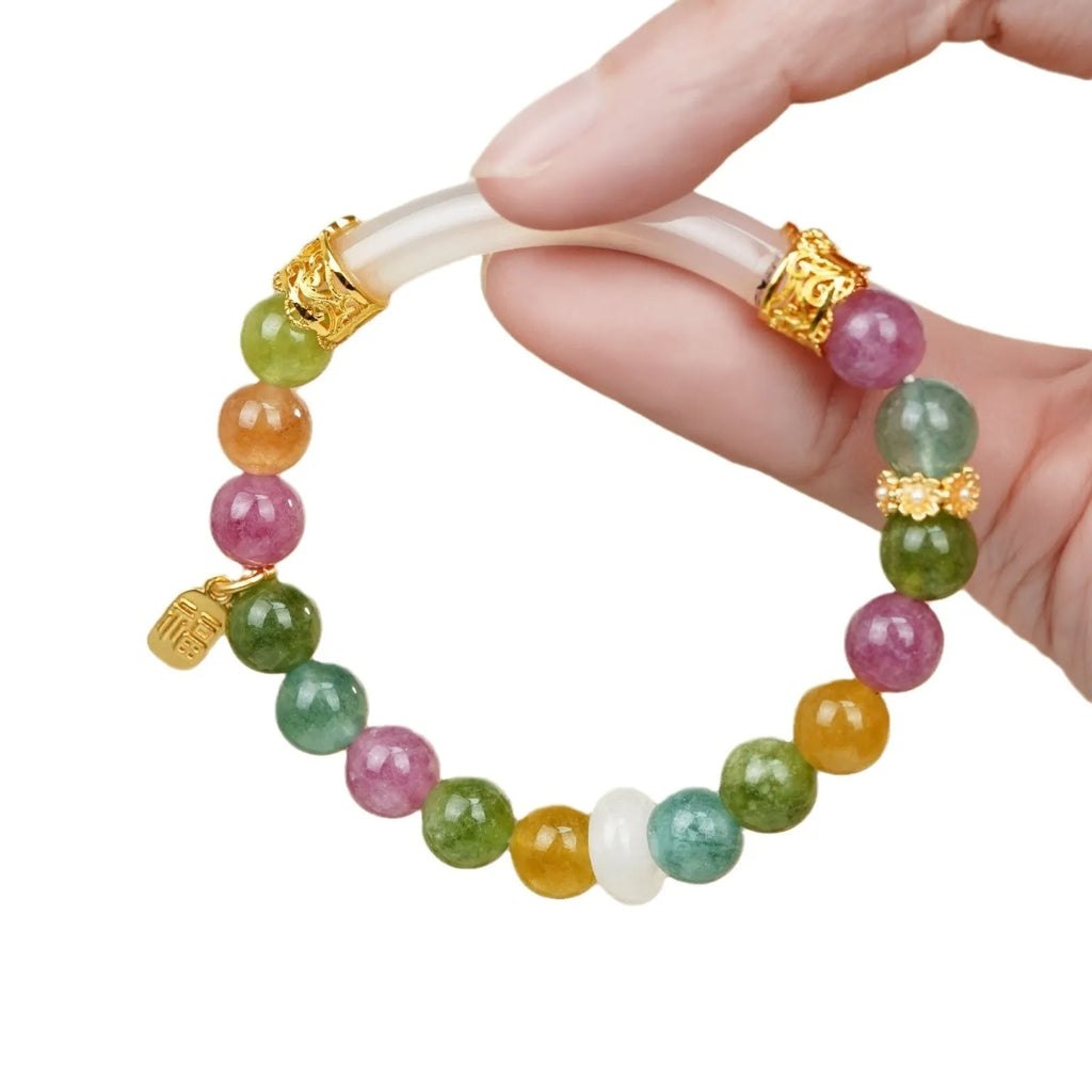 Natural rainbow colour tourmaline half bracelet for women with electroplated finish