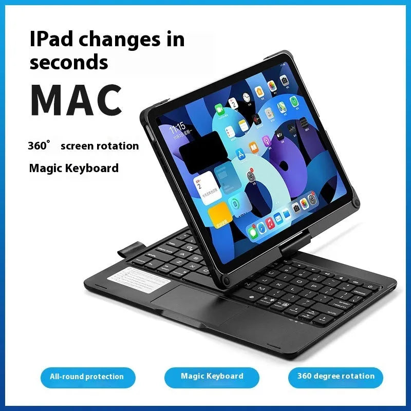 Miaocontrol Bluetooth keyboard rotating 360 degrees with Apple iPad tablet attached