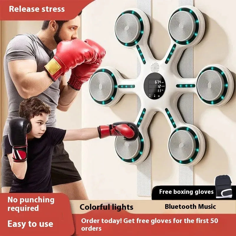 Smart music boxing machine hanging PVC wall target with height adjustment and boxing gloves