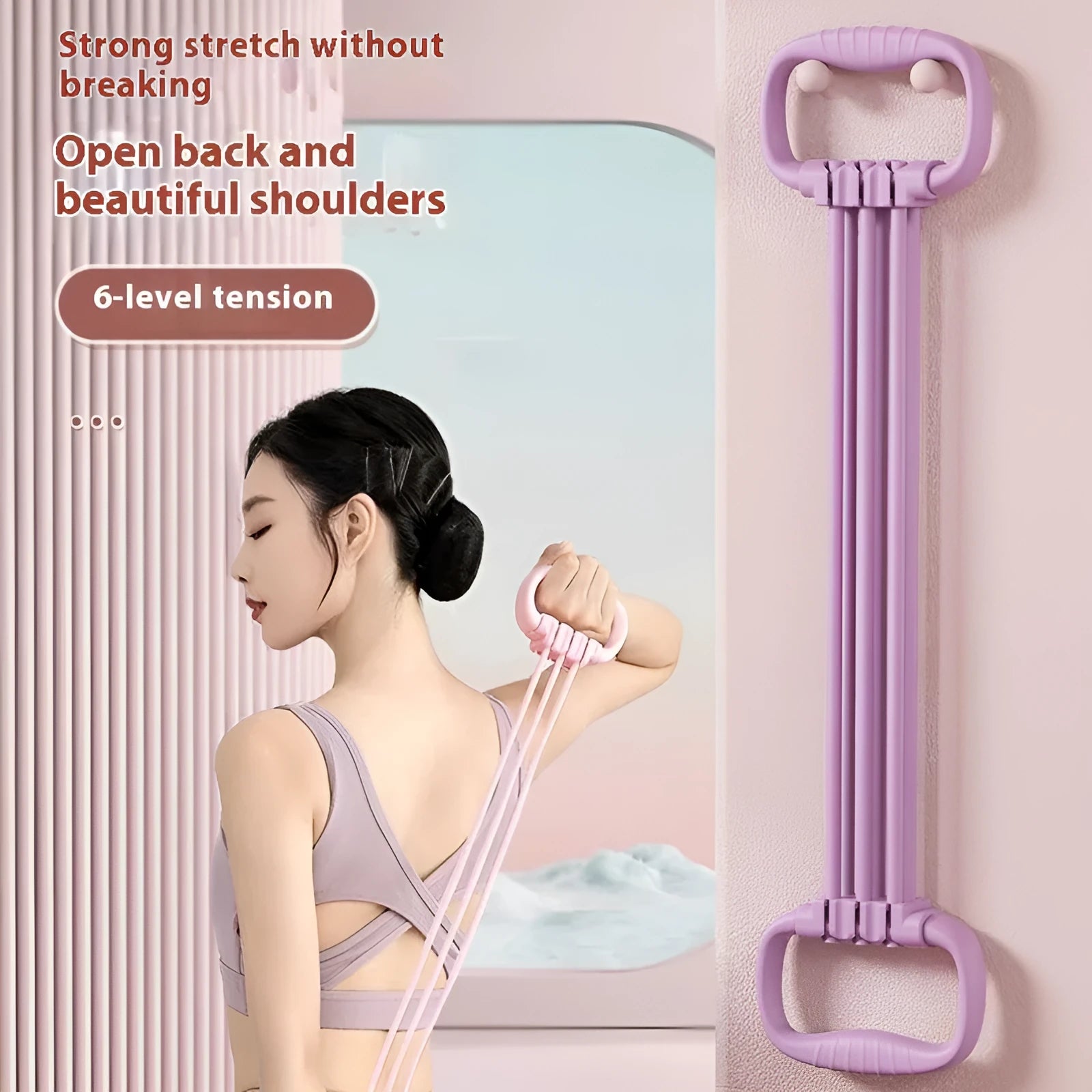 Women using adjustable chest expander with open shoulder design and 6-gear resistance