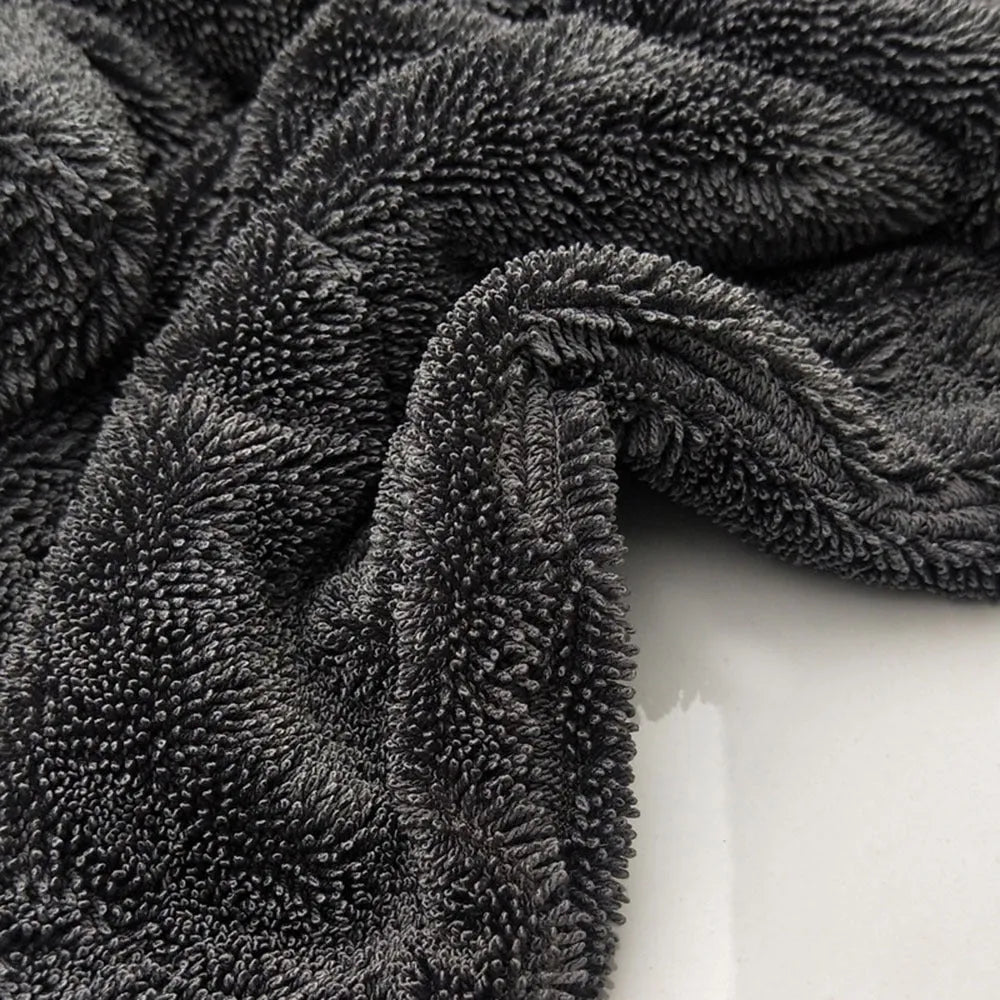 Grey square microfiber car wash towel measuring 40 by 40 centimetres