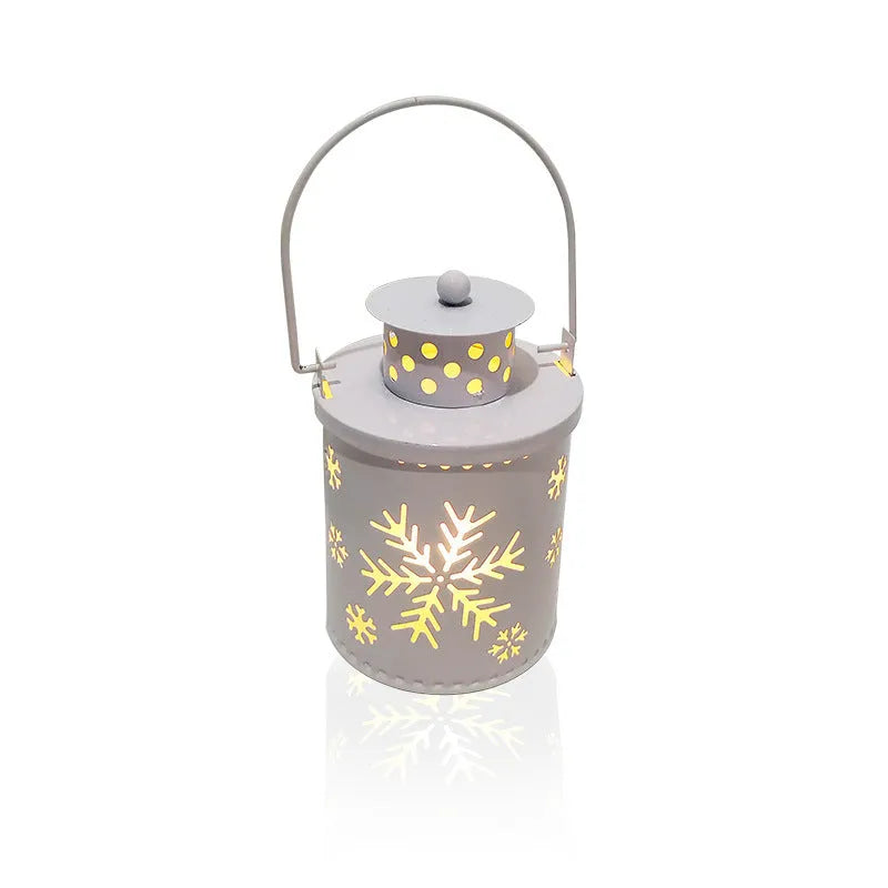 Green wrought iron LED Christmas candle lantern with electronic flickering light