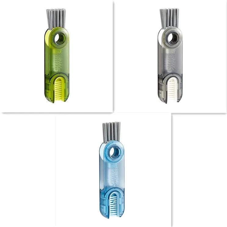 3-in-1 tiny bottle cup cover brush straw cleaner tool in transparent green, showing spiral brush and bevel corner design