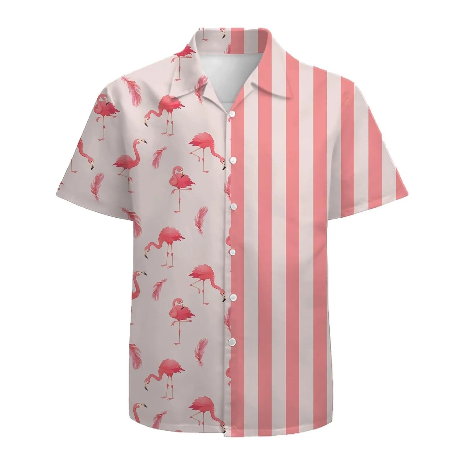 Men's striped short sleeve stand collar shirt in loose cardigan style for summer casual wear