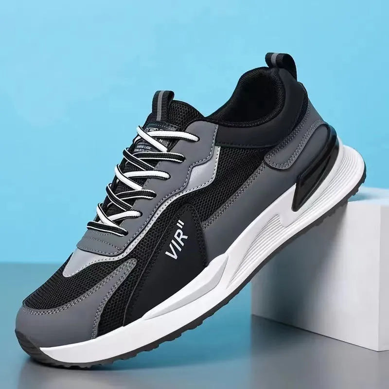 Men's colour block mesh sneakers with lace-up design and injection moulded sole