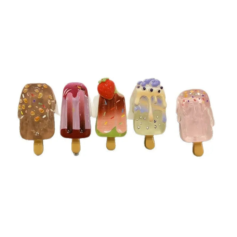 Cartoon ice cream design resin barrette hair clip in pink colour for women
