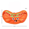 Set of four colourful fast-food shaped dog toys: hamburger, fries, hot dog, and pizza, featuring crinkle and squeak sounds.